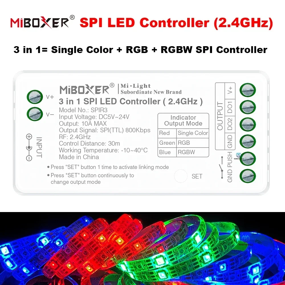 

Miboxer SPIR3 3 in 1 SPI LED Controller 2.4G Single color RGB RGBW IC Signal Controller for WS2811 WS2812 WS2815 LED Pixel Strip