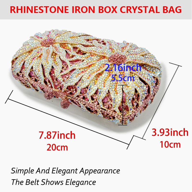 Luxury Clutch Golden silver Colorful Flower Diamond Evening Bag Christmas Gift Women's Wallet Wedding Clutch Rhinestone Handbag