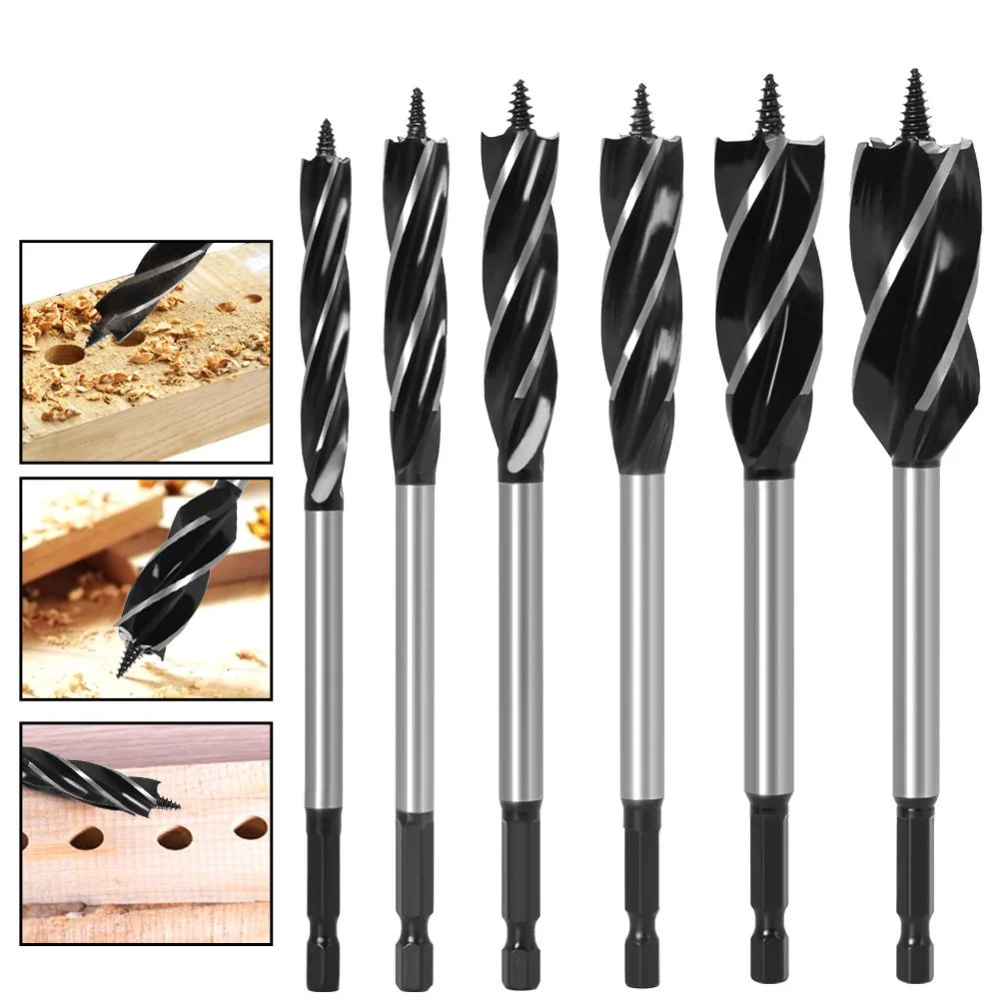 

10-35mm 4 Slots 4 Edges Blades Twist Drill Bit 1/4'' Hex Shank Drill Bits Fast Cut Auger Carpenter Joiner Tool / 15 Size