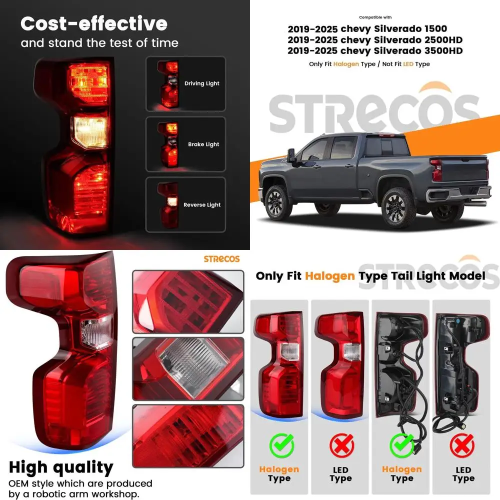 

Chevy Silverado 2019-2025 1500/2500/3500 HD Halogen Tail Lights w/ Bulb & Harness (Left Side)