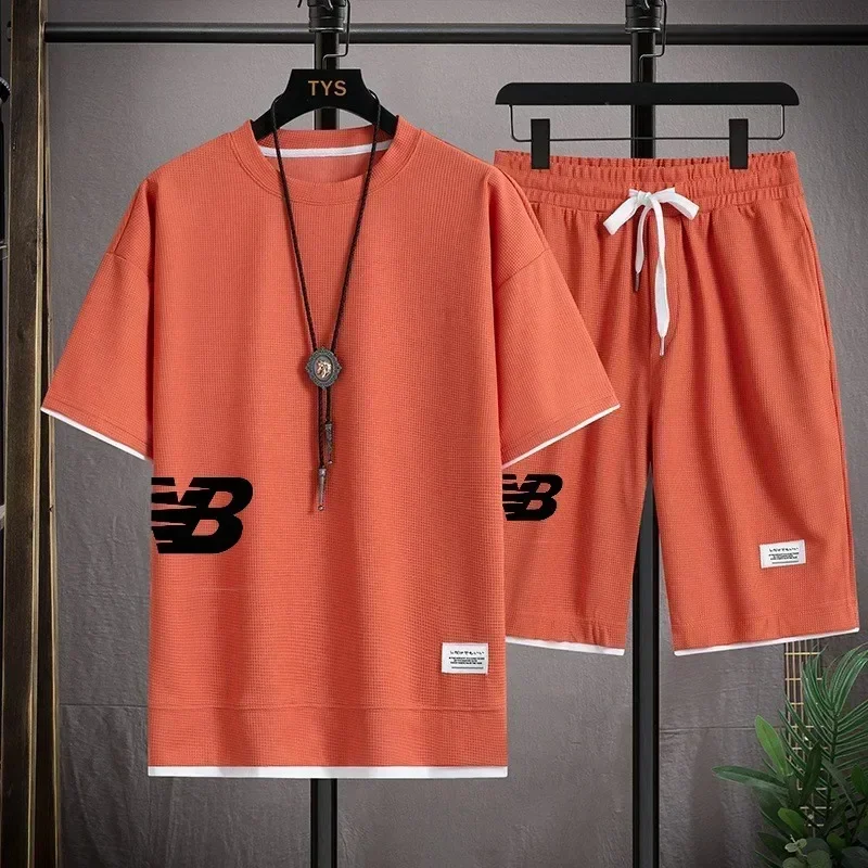 

Fashion men breathable short sleeve T-shirt shorts set summer 2025 new outdoor jogging fitness crewneck T-shirt sports 2 sets