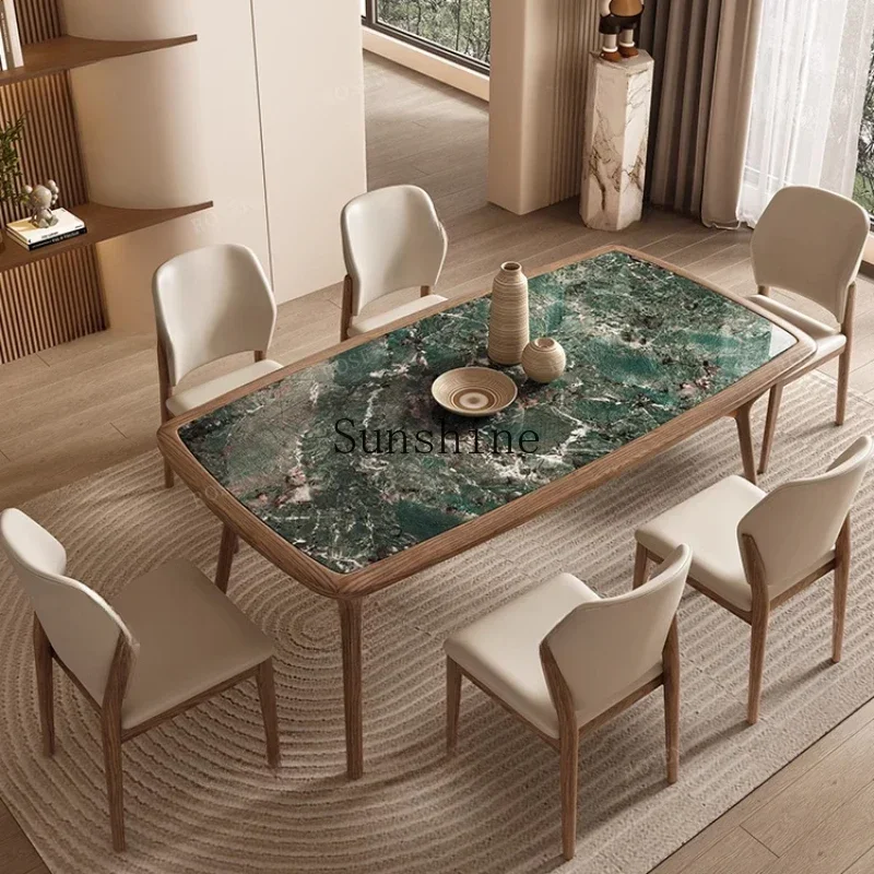 Nordic marble slate dining table household dining table rectangular solid wood dining table and chair combination