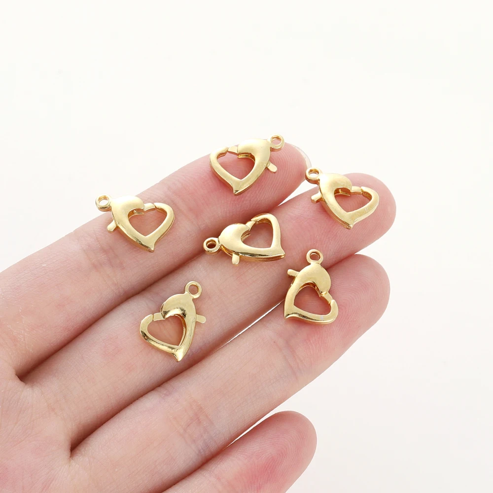 Cierres de langosta de corazón de Latón chapado en oro, pulseras DIY, collar, suministros de accesorios de fabricación de joyas, 14K, 18K, 10 piezas