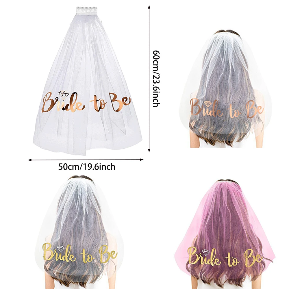 Bride To Be Veil Rose Gold Hen Do Party White Pink Veil Brides Hair Accessories Bachelorette Party Bridal Shower Decors Favors view 2