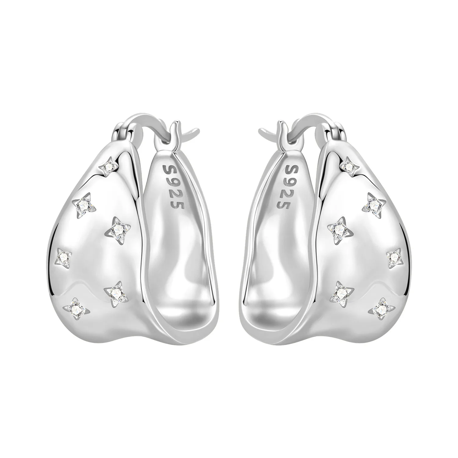 CYCUFF S925 Sterling Silber Textur Stern-Design Ohrringe Creolen Damenschmuck Original Party Trendy Jubiläumsgeschenk