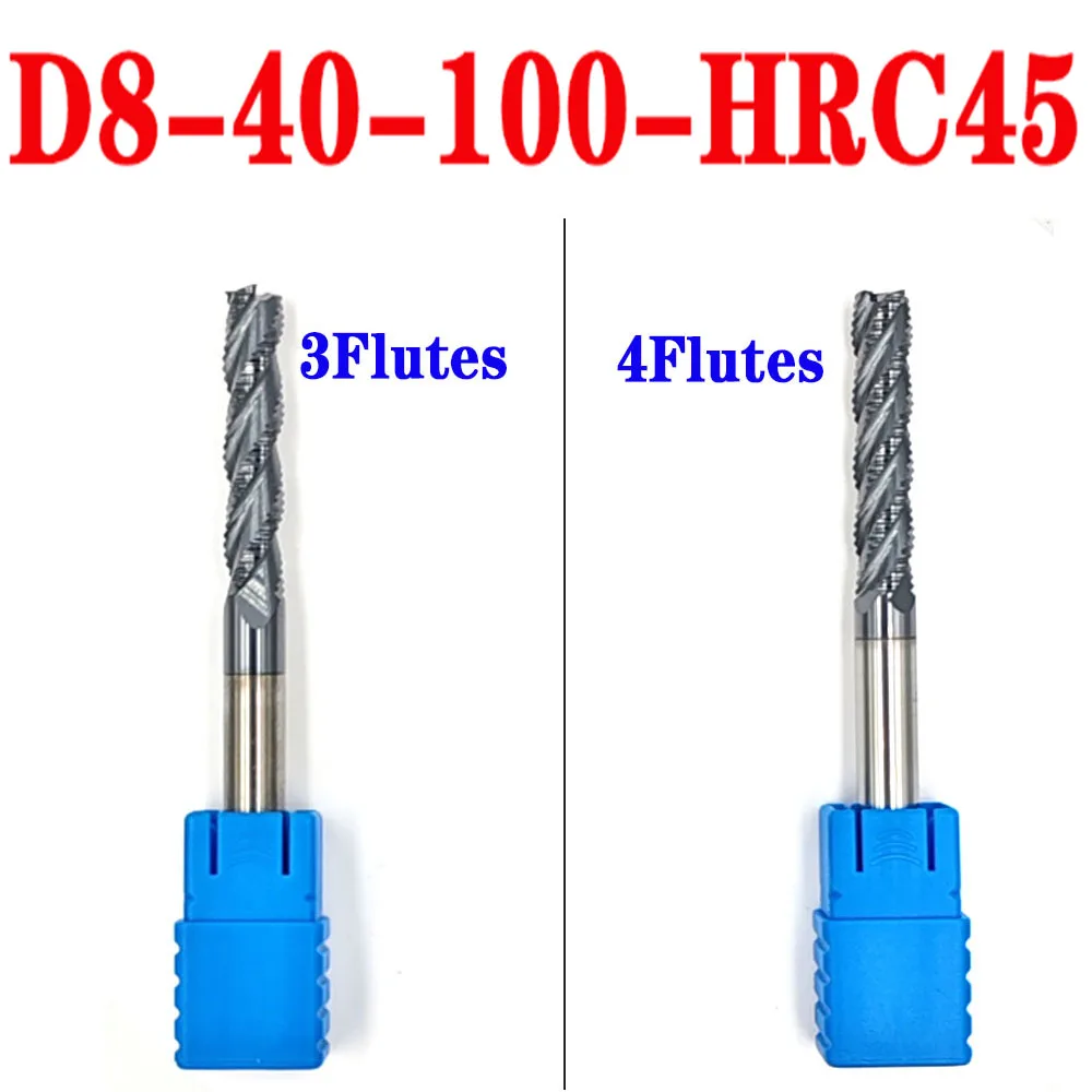 

1pc D8*D8*40*100 HRC45 3 4 Flutes Roughing end mill Tungsten Solide Carbide End Mills For CNC Milling cutter Tools