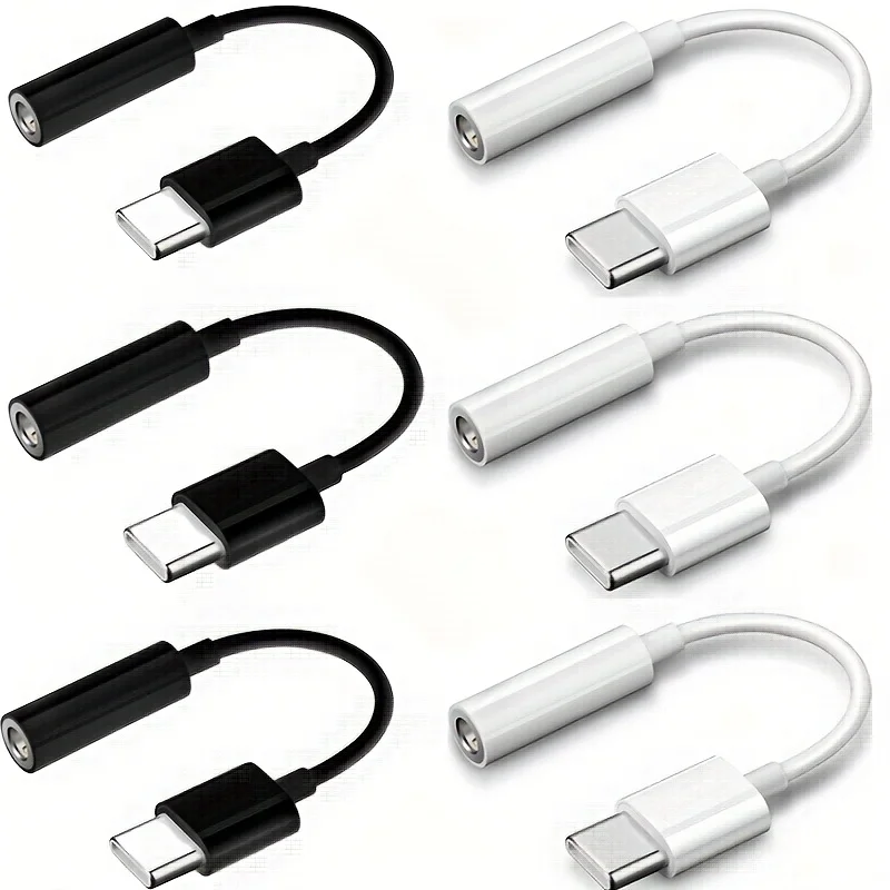 3/6‑Pack USB‑C to 3.5mm Audio Adapter, Type‑C to AUX Headphone Cord for Samsung Pixel iPad Pro