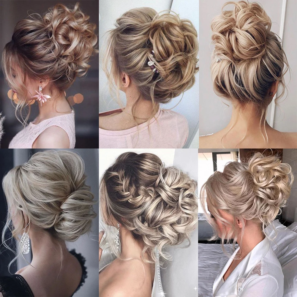 AZQUEEN Synthetische Haar Brötchen Chaotisch Chignon Pferdeschwanz-haar Extensions Elastische Gummiband Haargummis Für Frauen Blonde Braun Welle