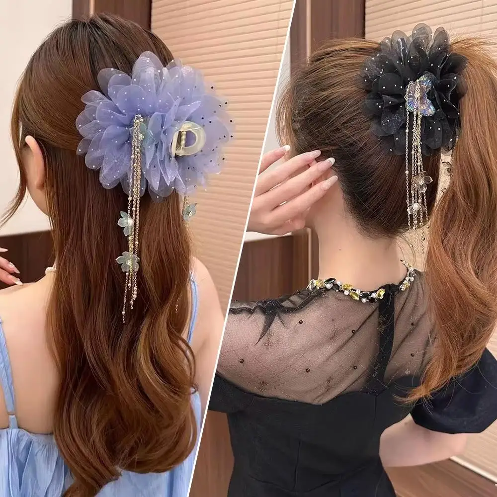 

New Tassel Butterfly Hair Claws Women Girls Party Hair Shark Clip Non-Slip Ponytail Hairpin Ladies Sweet Sequins Headwear