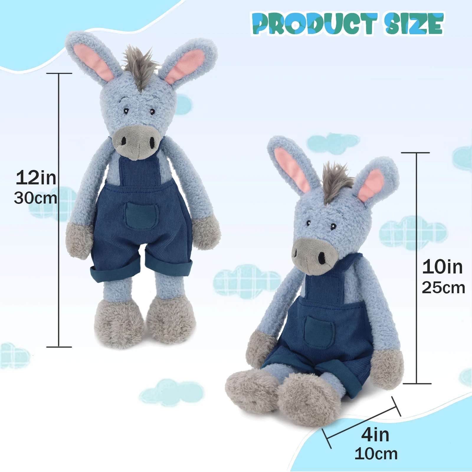 لطيف الأزرق حمار ألعاب من نسيج مخملي مع وزرة الدنيم لينة محشوة دمية على شكل حيوان Kawaii العاطفي الكرتون بلوشي الاطفال هدية ديكور المنزل