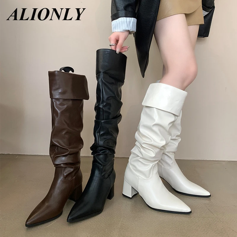 

Alionly/2026, новый дизайн, плиссированные женские ботильоны, пикантные туфли на тонком высоком каблуке с острым носком, современные короткие Botas Para Mujer