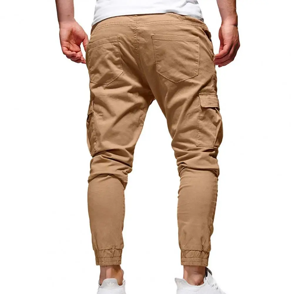 2025 Drawstring Multi Pockets Cargo Pants Solid Color Full Length Men Loose Multi Pockets Sweatpants Outdoor Activities Trousers