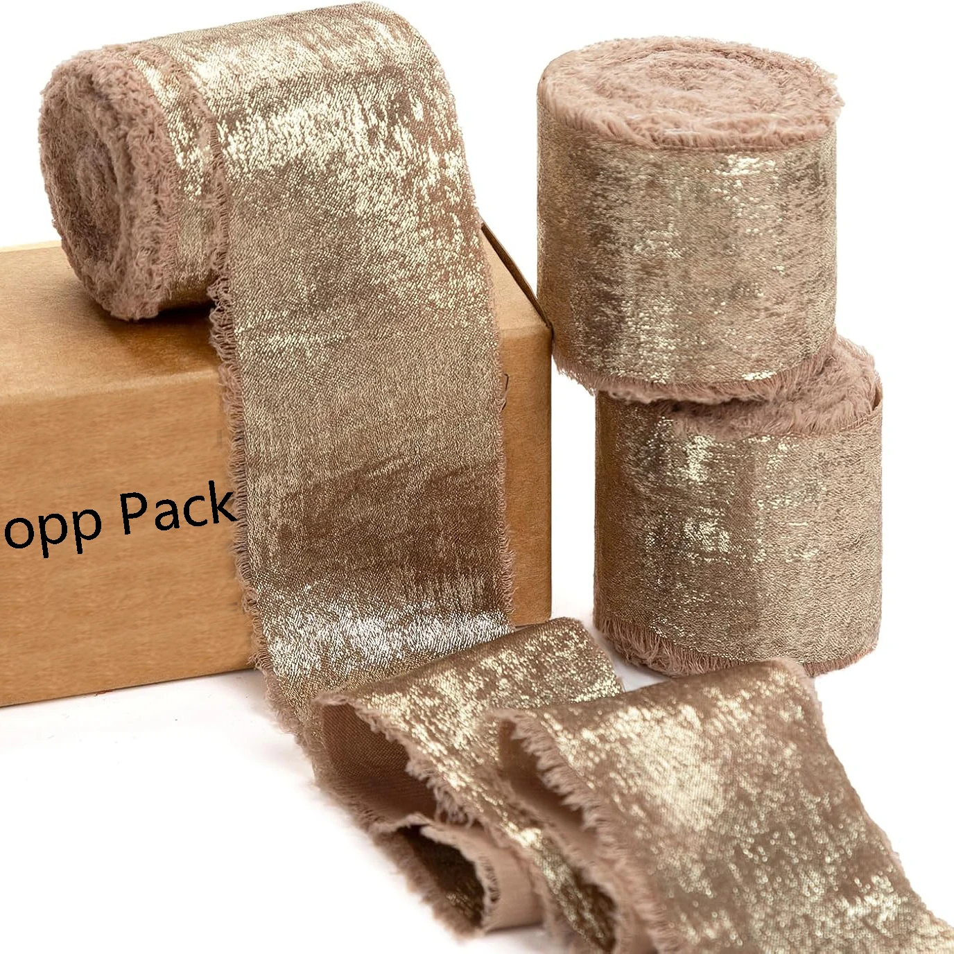 3 Rollen 5 Yards funkelndes Band aus Chiffon-Seide mit handgerissenem rohem Rand, Blumenstrauß, Braut-Geschenkverpackungsband, Hochzeitsdekoration