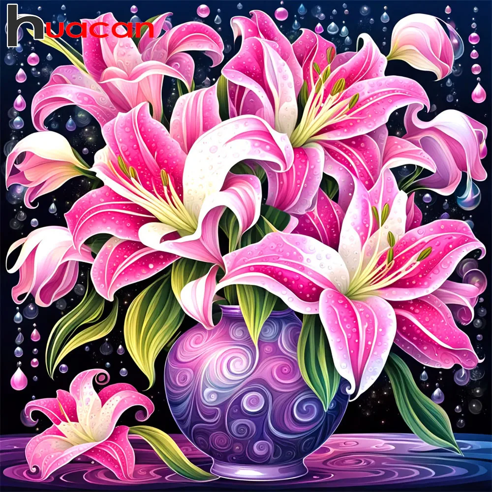 Huacan 5D DIY Diamantmalerei Lilien-Blumenvase Diamantstickerei Neue Kollektion 2026 Dekorative Gemälde