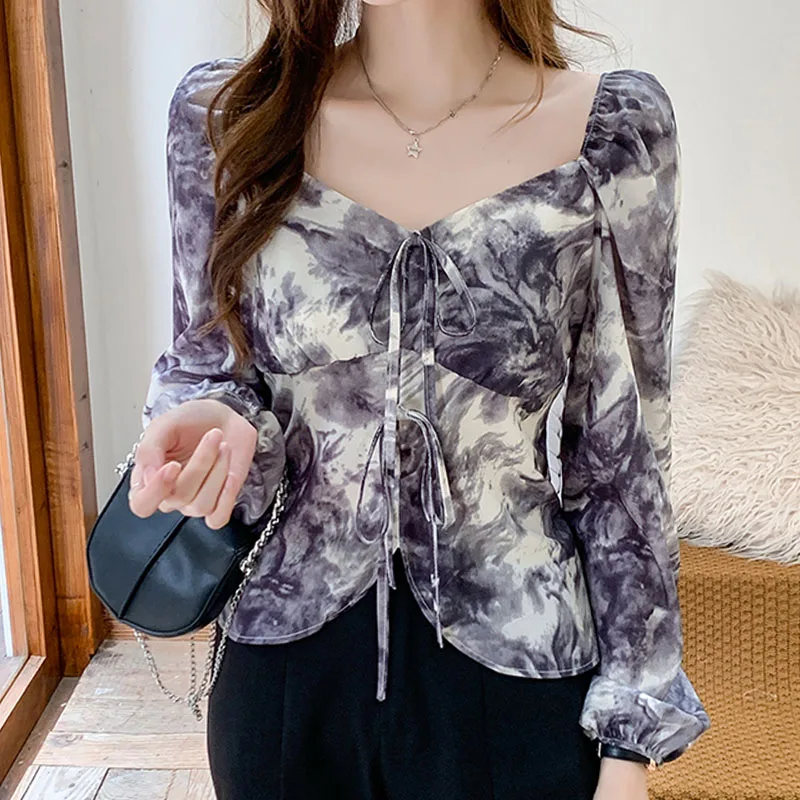 Plus Size Women Clothing Fashion Elegantes Chiffon Blouses and Tops Women Long Sleeve Shirts Sweet Sexy Tops Ladies Puff Sleeve