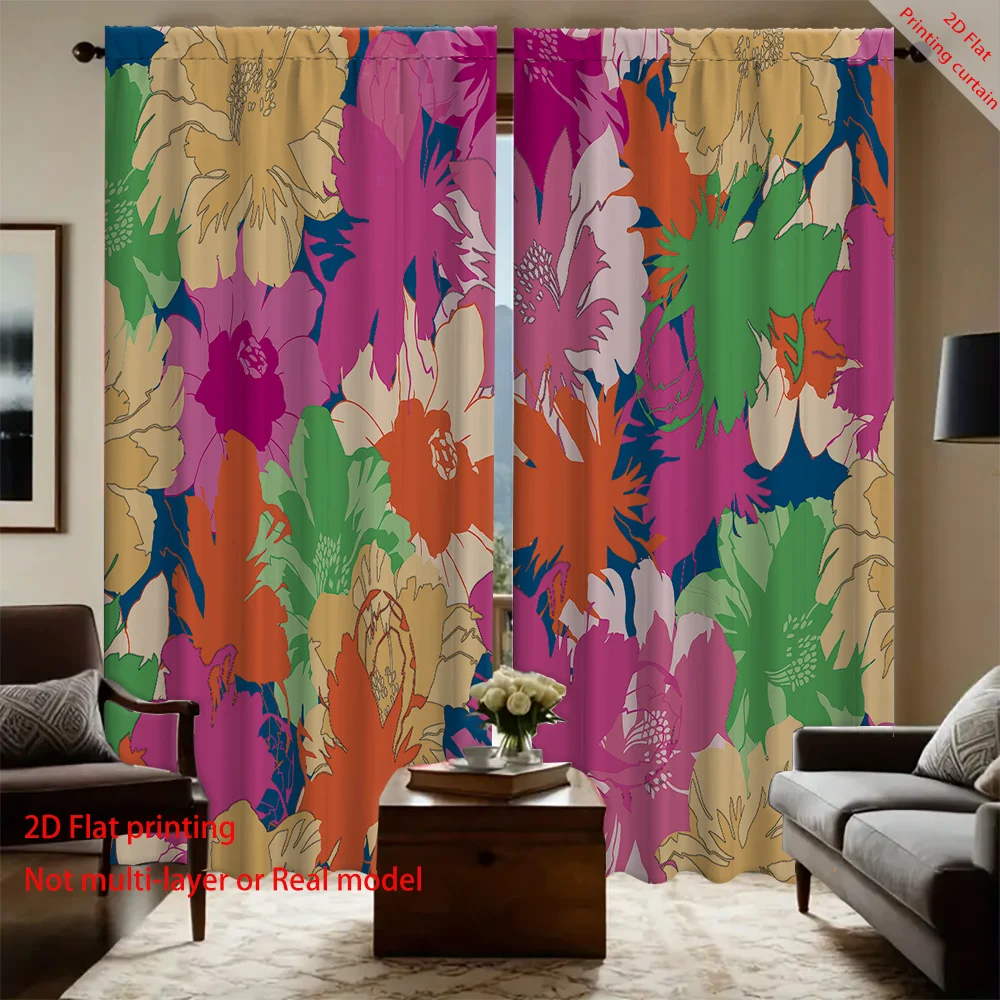 Floral and plant printed curtains, retro home, dormitory, office decoration, bedroom and living room balcony blackout curtains 6