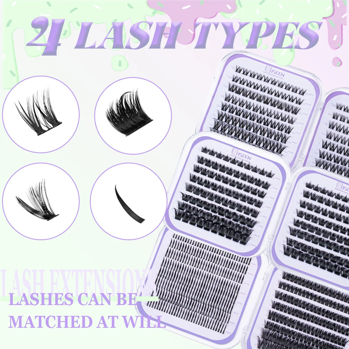 Wimperncluster-Set, DIY-Wimpernverlängerungsset mit Wimpernbindung und Dichtung, Kleberbürste, Pinzette, Wimpernbürste, Großhandel, große Packung