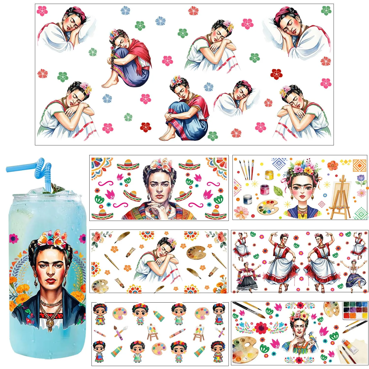 30 Style Mexican artist UV DTF Transfer Sticker DIY Decals 3D transfers uvdtf stickers 16oz uv dtf cup wraps