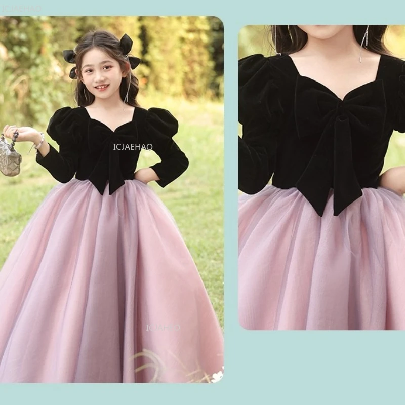 Kids Girls Long Sleeve Party Dress Clothes New Children Puffy Gown for Celebration Dresses Costume Performance Pageant Formal
