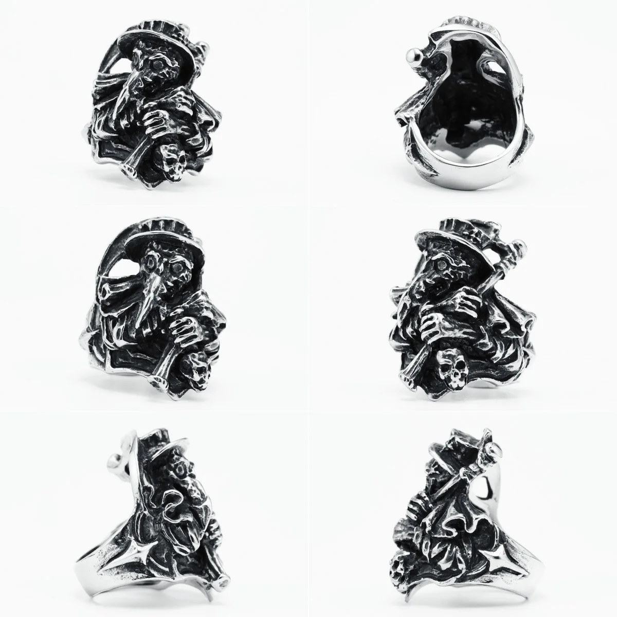 Raven Scythe Men Rings 316L Stainless Steel Crow Herald Soul Collector Rock Punk Rap for Biker Male Friend Accessories Best Gift