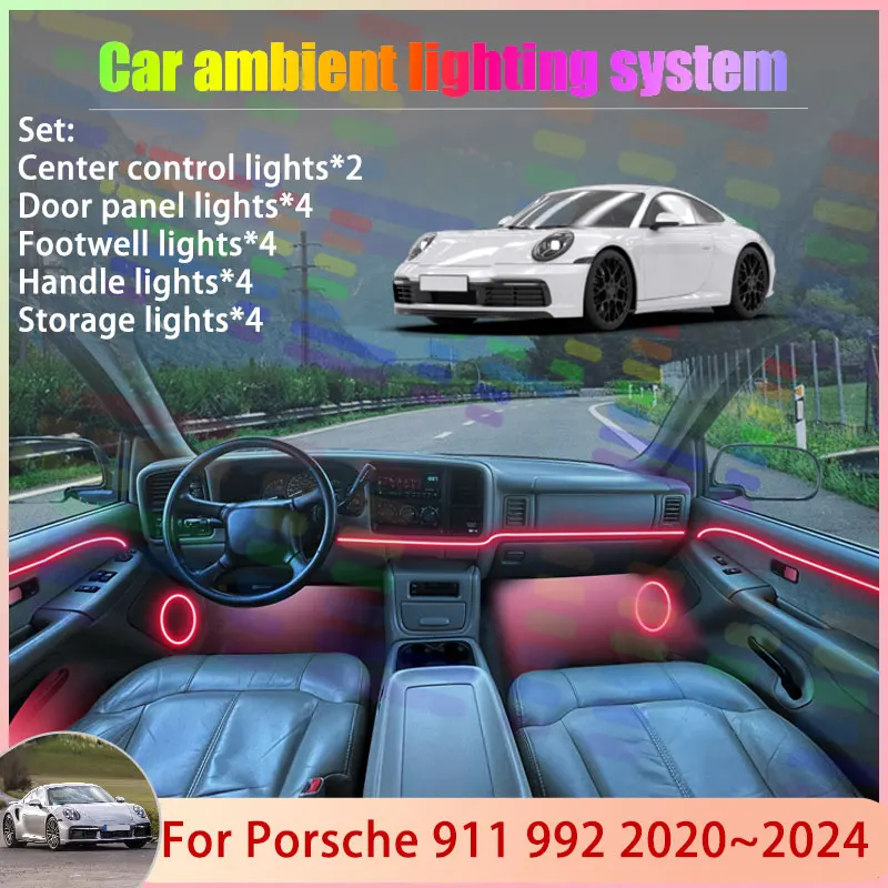 

For Porsche 911 992 Carrera 2020~2024 MK1 2021 2/18 in 1 Car Atmosphere Light Lamp RGB Shade Ensemble Streamer Atmosphere Set