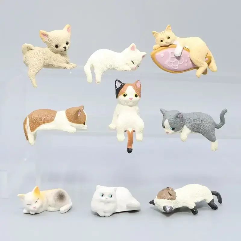 Kawaii Cat Small Decoration Car Central Control Display Screen Simulation Resin Cat Miniatures Cartoon Car Cat Ornament Kids Toy