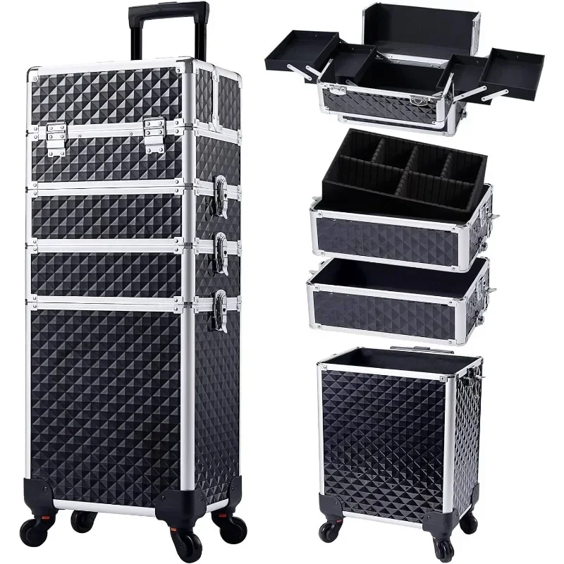 Stagiant Rolling Makeup Train Case Large Storage Cosmetic Trolley 4 in 1 Large Capacity Trolley Makeup Travel Case