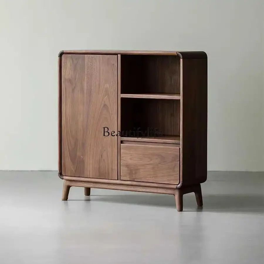 

North American black walnut solid wood side cabinet modern simple sofa side storage cabinet