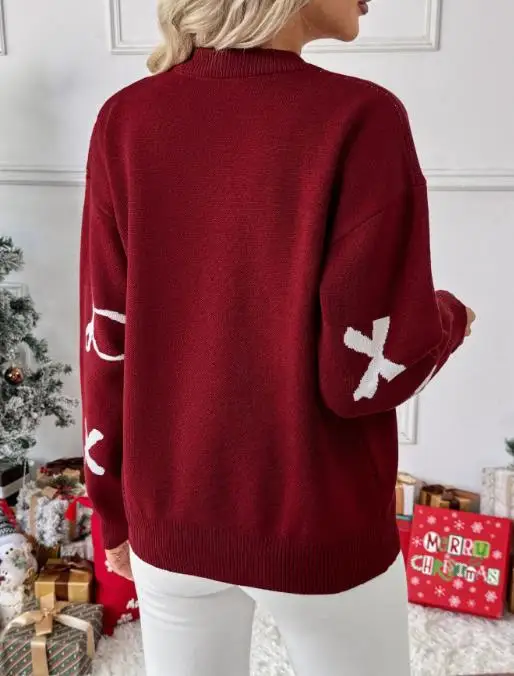 سترة المرأة 2025 جديد الخريف/الشتاء عيد الميلاد الحلو الرياح الجولة الرقبة فراشة عقدة سترة جاكار للنساء