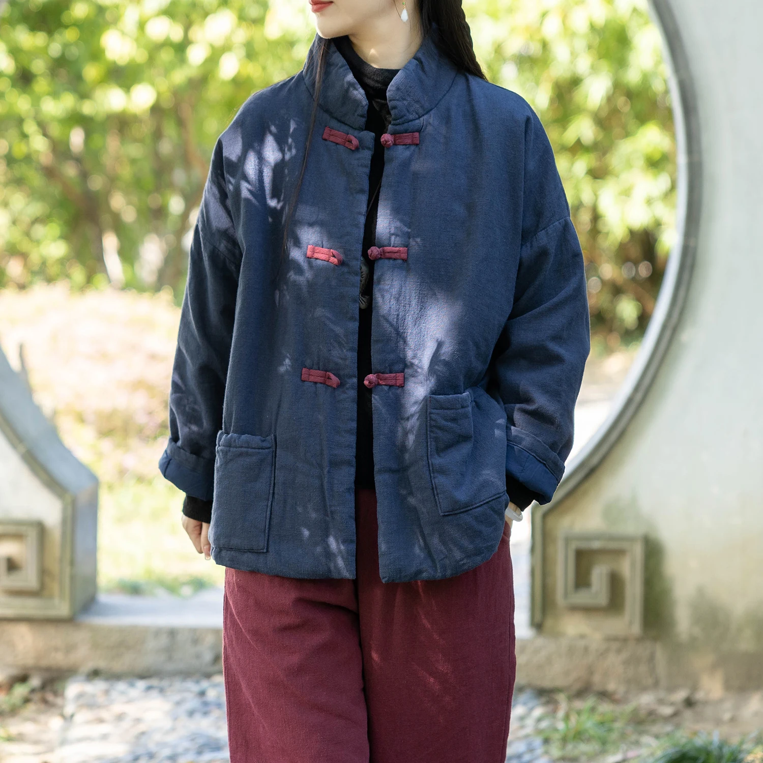 

Ele Thiened Linen Jaet 2025 Winter New Chinese Sle Small Size Women's Coat Loose Fit Zen Inspiration Cotton Coat