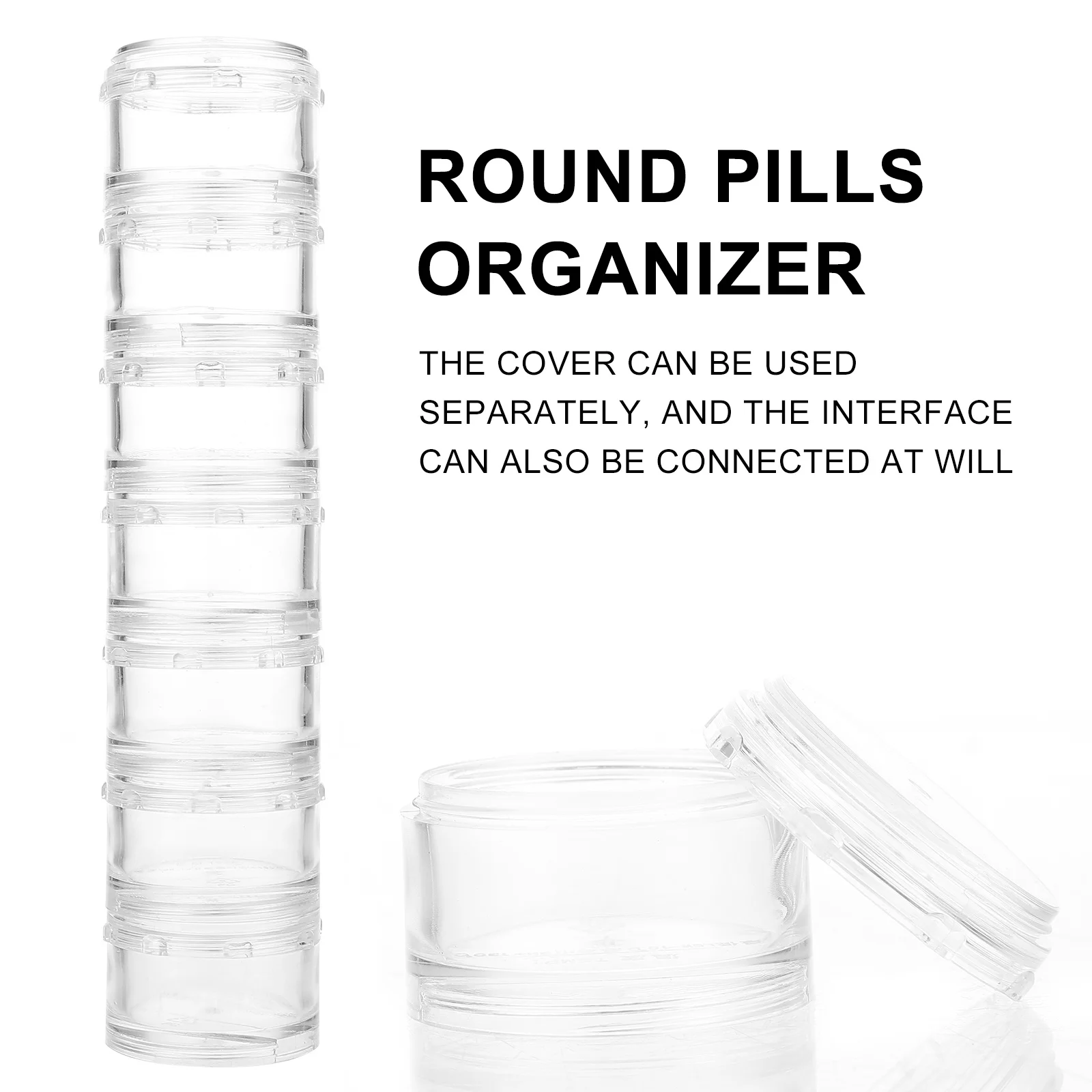 

7 шт., прозрачный круглый органайзер, штабелируемый планировщик таблеток, маленькие футляры для хранения для ежедневного путешествия, мини-контейнер для лекарств