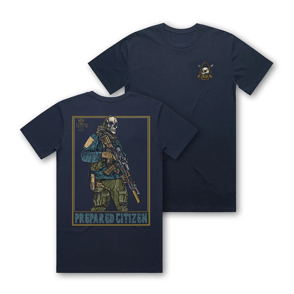 Tough Guy Gear Patrol Skeleton Soldier Printed T Shirt Men Heavy Cotton Short Sleeve Street Casual T