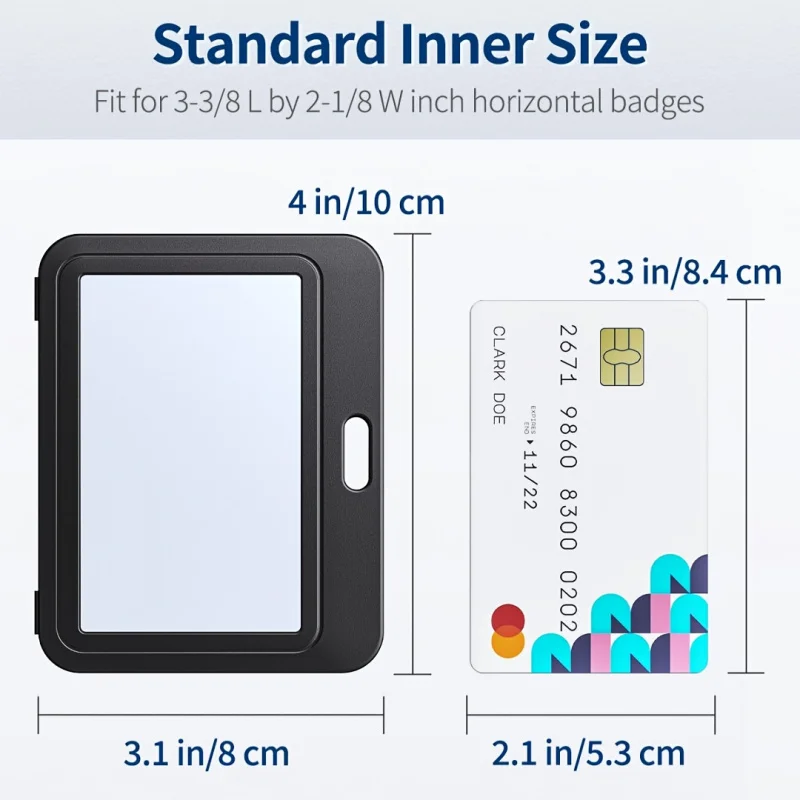 10 pcs ID Badge Holder with Plastic Clip, Double-Sided Transparent Windows Horizontal Hard Black Plastic Case Waterproof - view 5