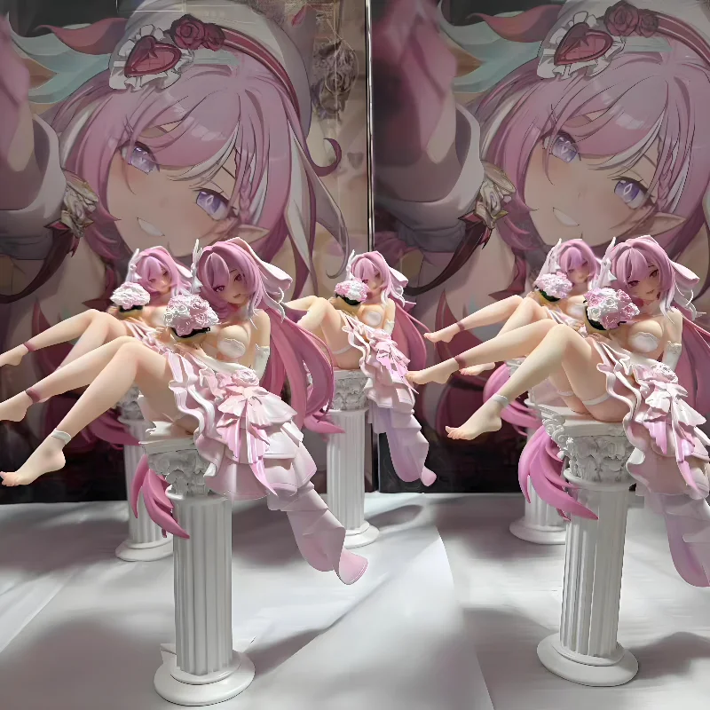 Spot powder gradual long hair elf girl figure, Roman column seat bouquet pink and white cascade long skirt two-dimensional model