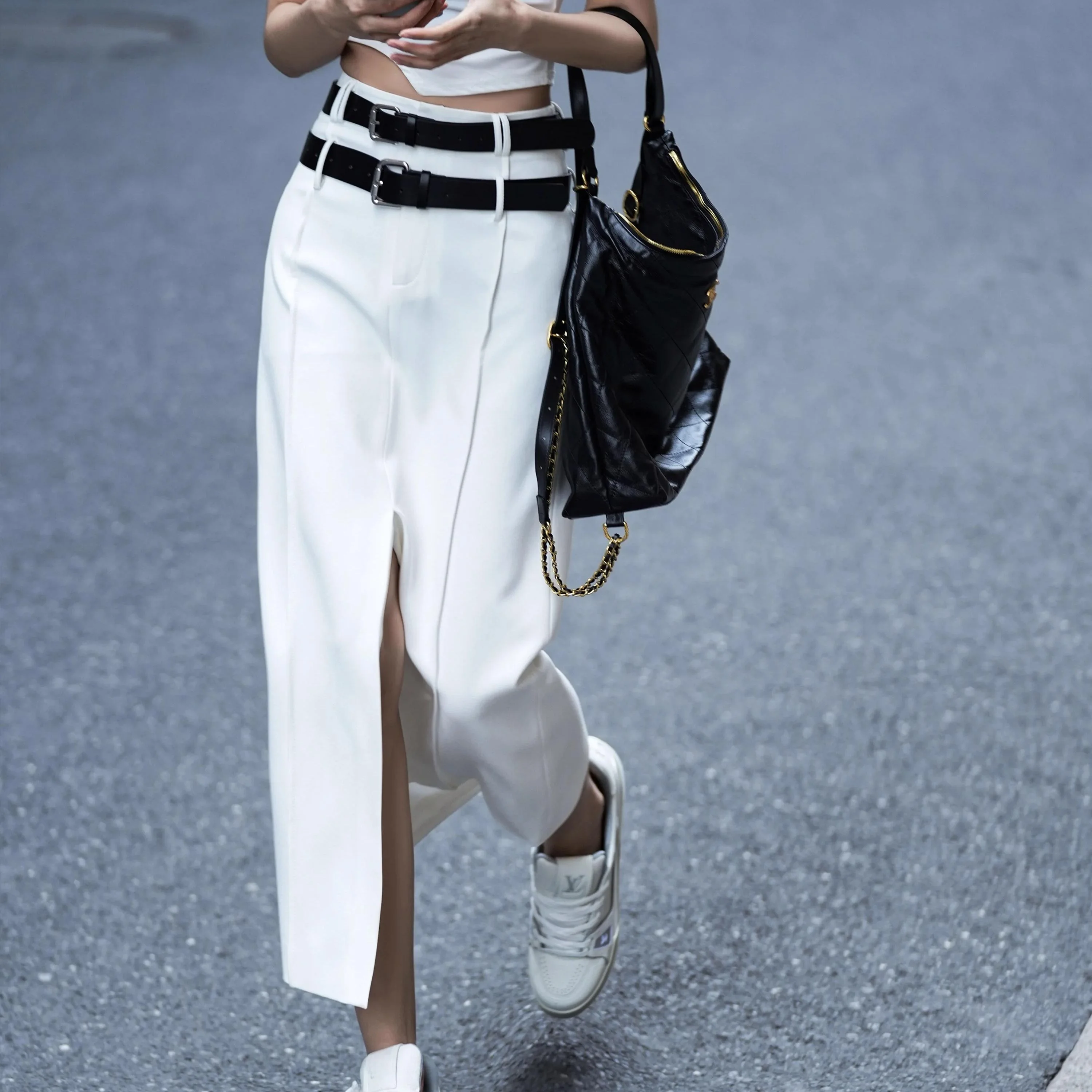 

Slimming High Waist Straight Leg Midi Skirt Faionable Split Design Commute Sle Polyester Fiber A-Line Skirt for Women