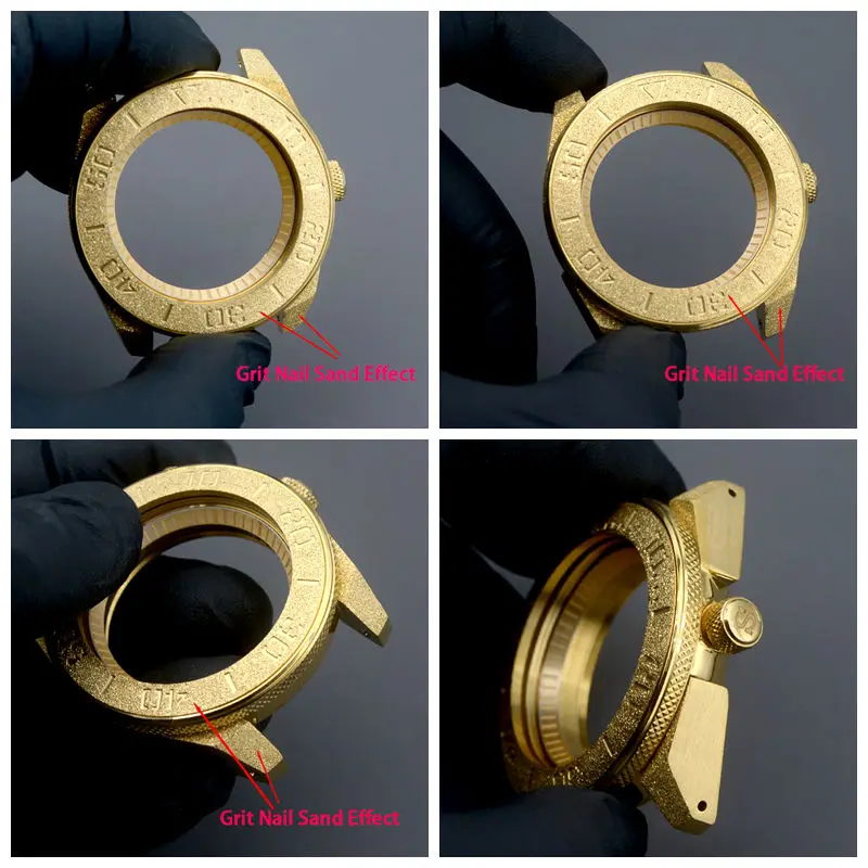 Gold Grit Nail Sand Effect Watch Case With Sapphire Glass 100M Fit NH34 7s26 4R35 4R36 NH35 NH36 For King Samurai Series