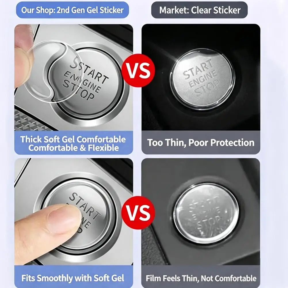 Crystal Transparent Ignition Switch Sticker HD Light-Transmitting Protective Film Start Stop Button Protector Scratch Resistant