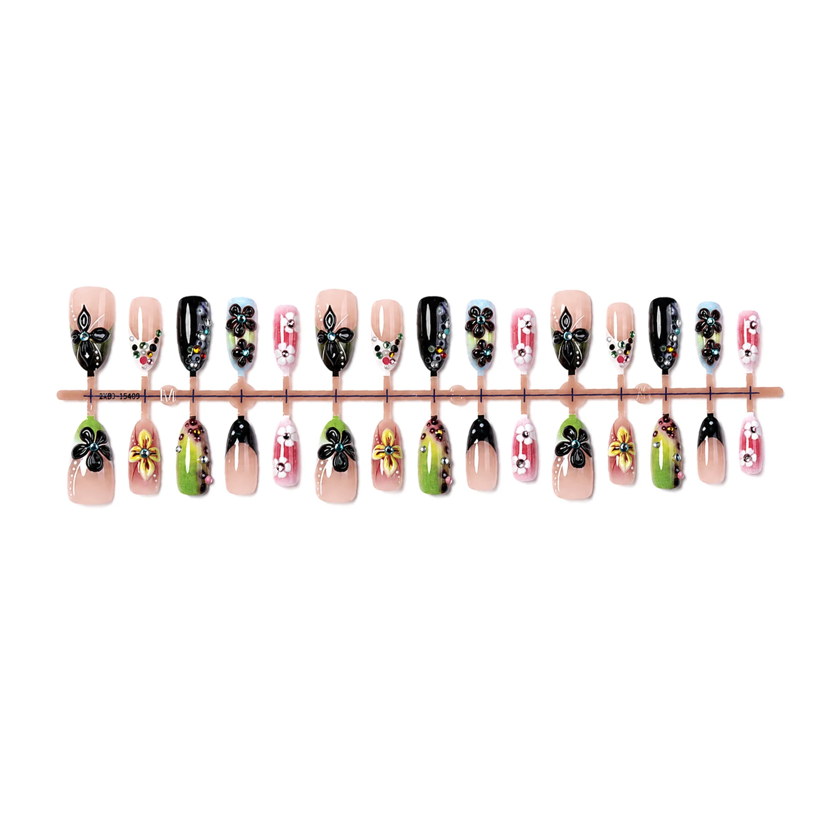 30pcs Almond Fake Nails 3D Resin Flower Handcrafted Press On Nails Elegant for Bridal Wedding Party Holiday Daily Wear Tips