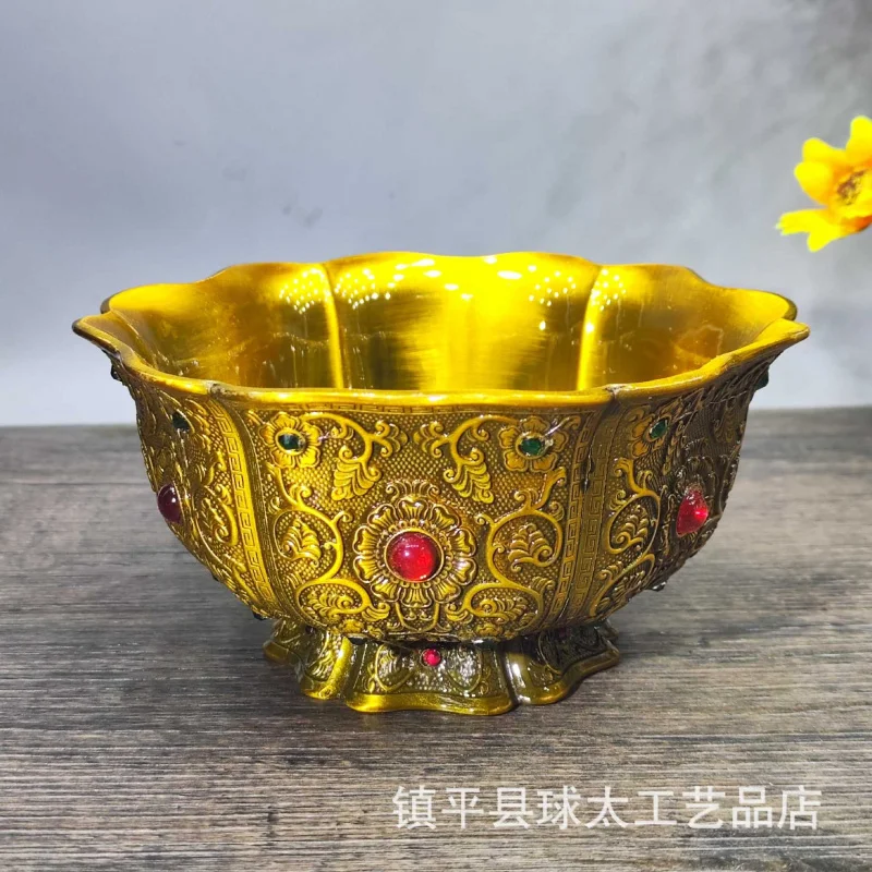

Buddha Offering Water Cup Alloy Inlaid Gemstone Water Bowl Eight Auspicious Seven Offerings Eight Offerings Holy Water Cup Buddh
