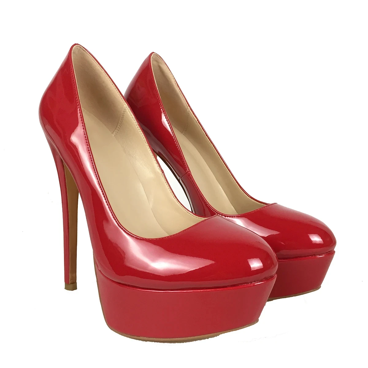 Dames Ronde Neus Hoge Hakken Platform Pumps Stiletto Dames Avond Feest Clubkleding Outfit Schoenen Rood Patent Aimilly Aangepast