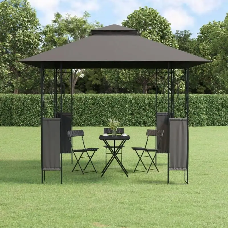 Pavillon en acier anthracite 300x300x270cm, structure extérieure durable et facile à nettoyer