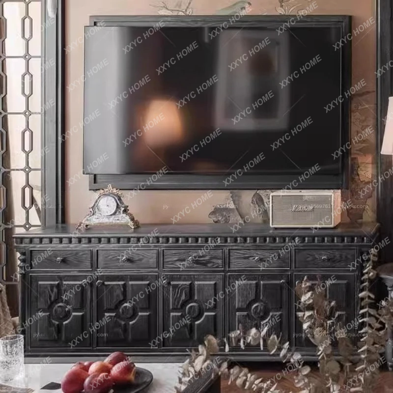 TV cabinet simple antique living room black audio-visual cabinet locker