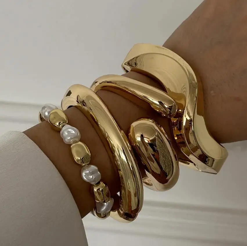 Преувеличенные широкие манжеты, нерегулярные геометрические металлические большие браслеты, браслеты для женщин и мужчин, ювелирные изделия в стиле панк, хип-хоп, золотой цвет, Pulseras