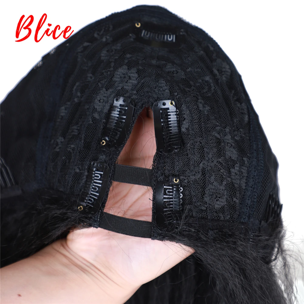 Blice 60CM Long Kinky Straight Synthetic Cosplay V Part Wigs Heat Resistant Black All Color Available For Women 22Inch