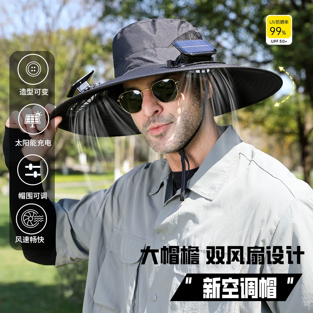 Battery Fan Solar Charging Large Wind Fisherman Air Conditioning Sun Cap