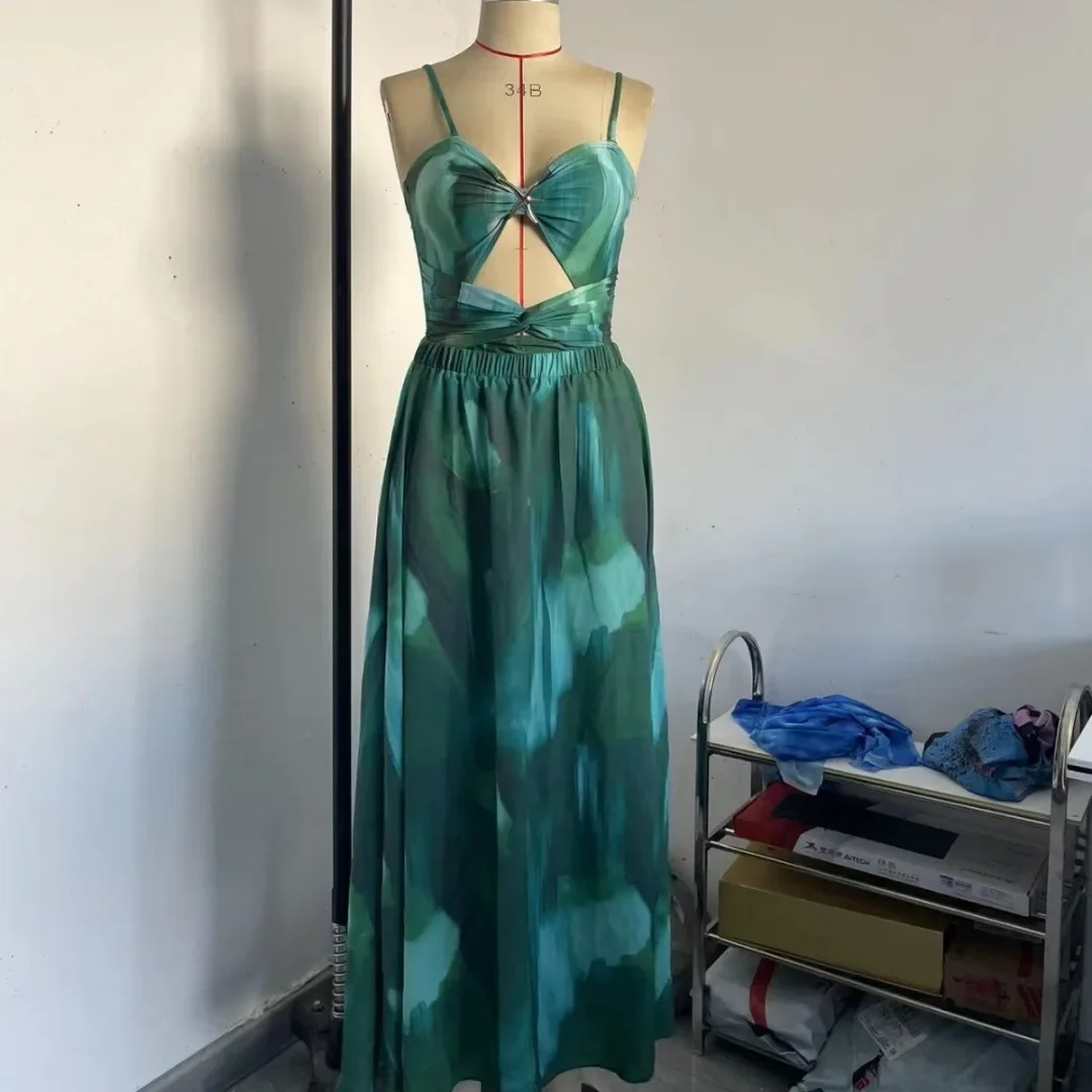 2025 Traje de baño de una pieza para mujer, nuevo superventas, conjunto de traje de baño Sexy estampado de dos piezas, falda redonda de gasa