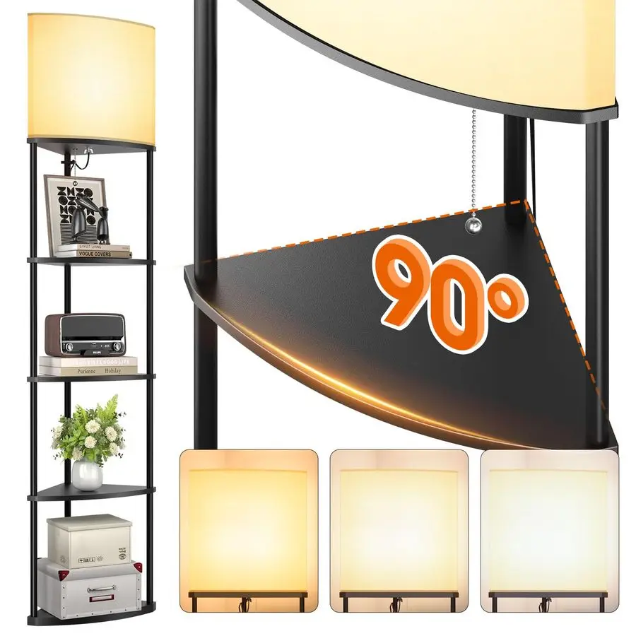 

Floor Lamp with Shelves, 5Tier Adjustable Corner Lamp with 3 Color Temperatures amp Linen Shade, Modern Floor Lamps for Living R