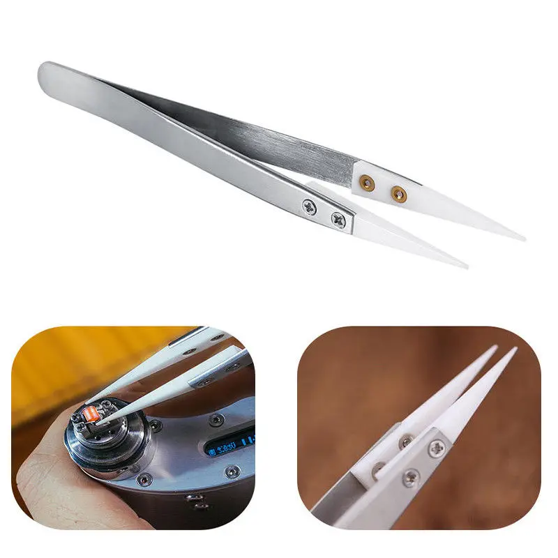 

Stainless Steel Ceramic Tweezers Anti-Static Insulated Industrial Tweezers Heat Resistant Non Conductive Pointed Tip DIY Tools