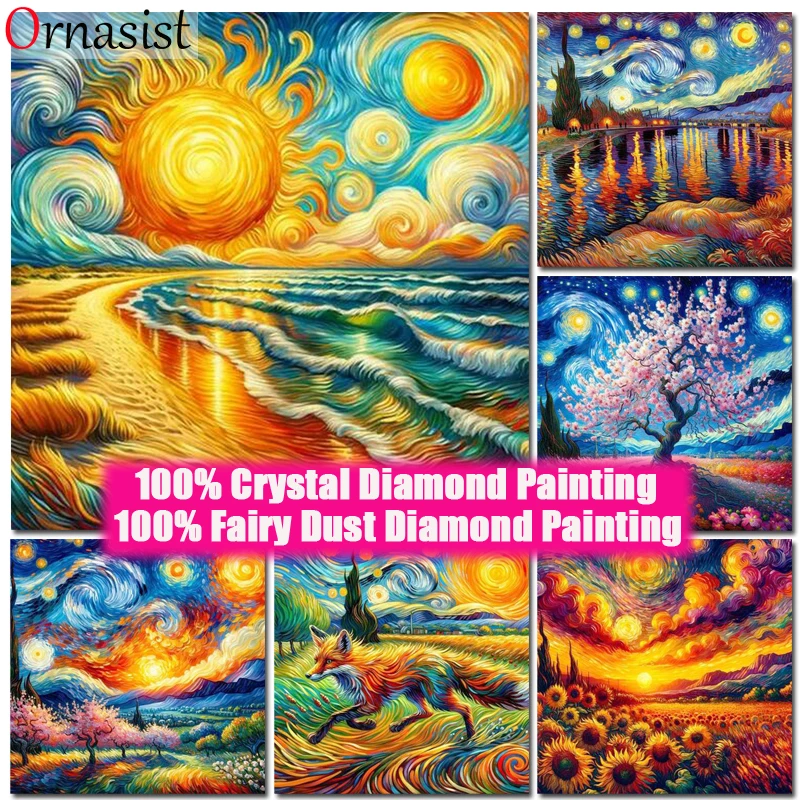 Van Gogh 2024 New Fairy Dust Diamond Painting Embroidery Famous 5d Diy Crystal Diamond Mosaic Cross Stitch Kit Home Decor Art