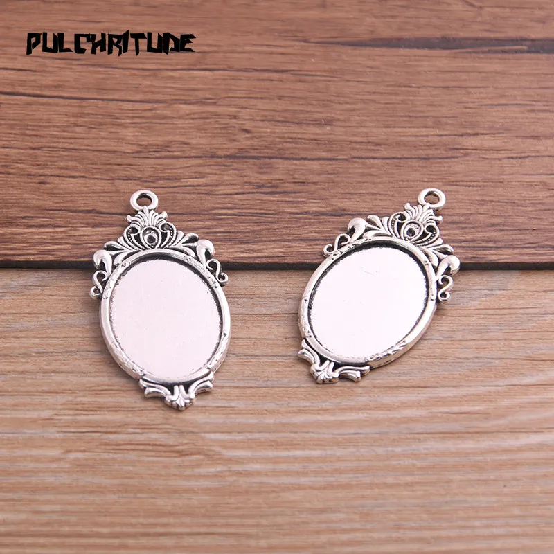 6 stuks 18*25mm binnenmaat twee kleuren metaallegering eenvoudige ovale cabochon hanger instelling sieraden bevindingen